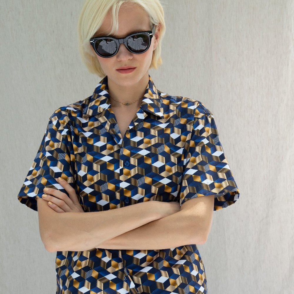 Spot Me Studio Hawaiian Shirt Golden Cubes Sateen